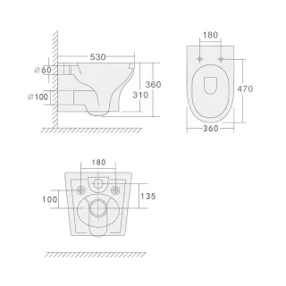 Подвесной унитаз Boheme Fiore 978-SET-W безободковый смыв торнадо белый глянец